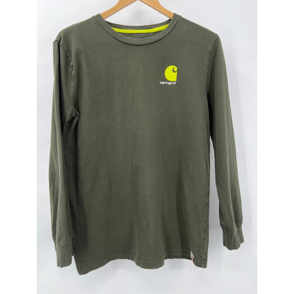 Carhartt Kids‎ Boys L 14/16 Olive Green Long Sleeve Graphic Logo T-Shirt RN13706